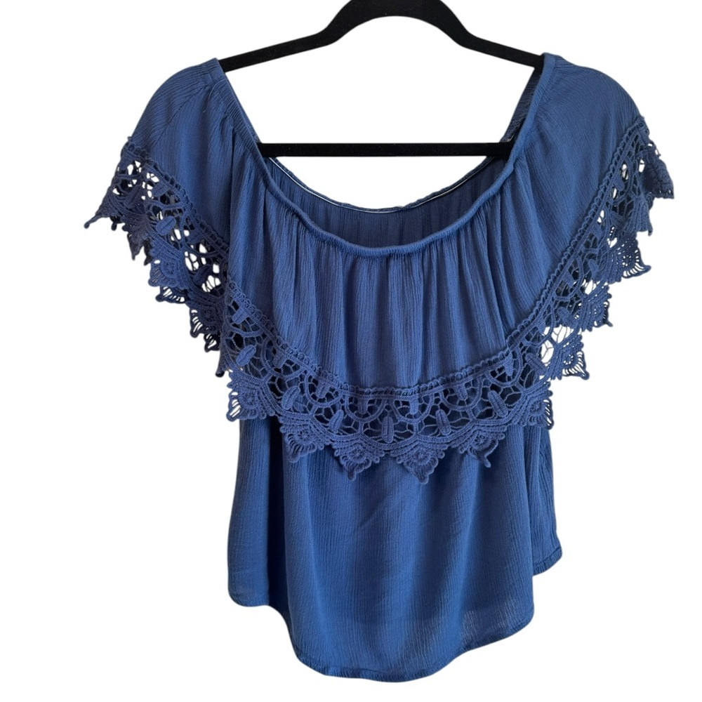 Blue Lace Trim Women's Crop Top